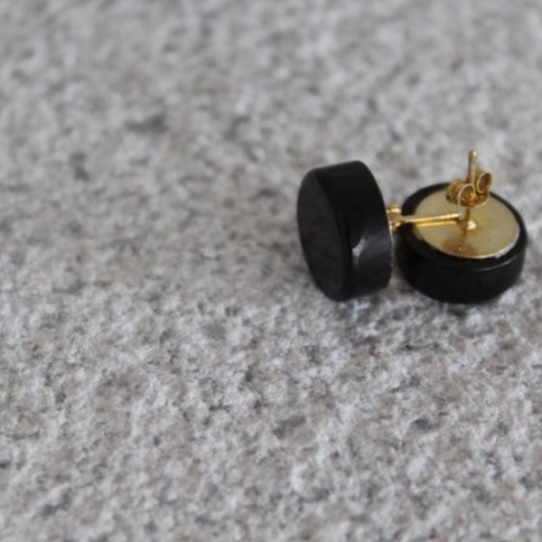 C I R C L E Black Marble Earrings 925-Χειροποίητα Σκουλαρίκια μινιμαλ από Ελληνικό Μάρμαρο!