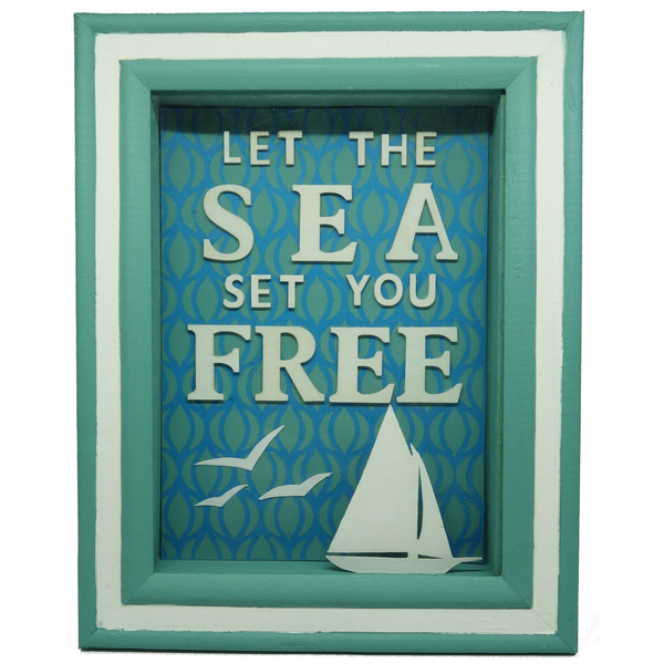 Τρισδιάστατο κάδρο με σλόγκαν "Let the sea set you free"