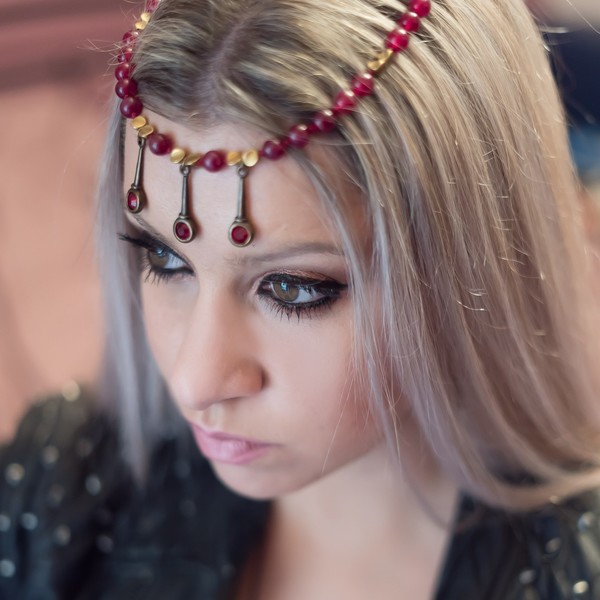 Μακρύ κολιέ ∘PARTYWEAR∘ με μπορντώ αχάτη & Swarovski