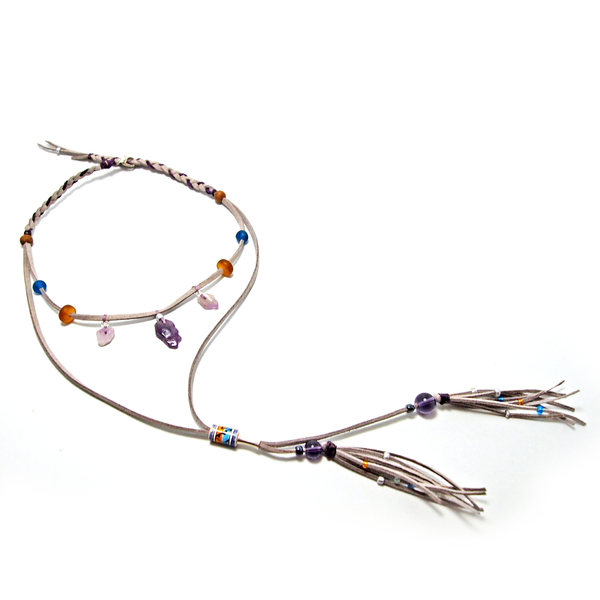 Μακρύ boho multilaer κολιέ με Αμέθυστο