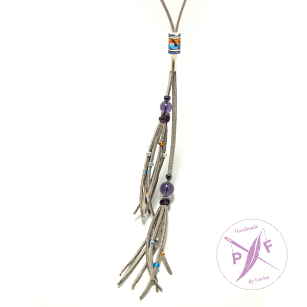 Μακρύ boho multilaer κολιέ με Αμέθυστο