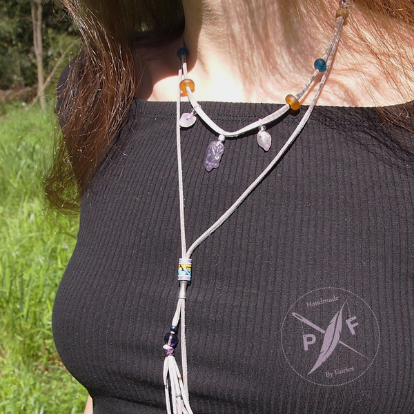 Μακρύ boho multilaer κολιέ με Αμέθυστο