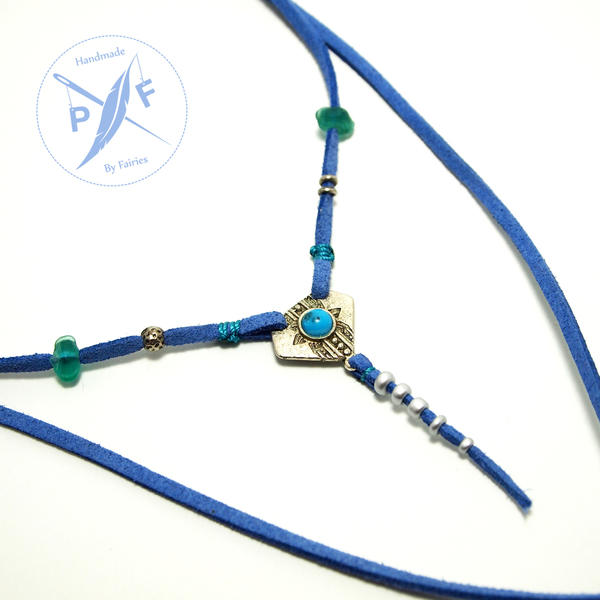 Μακρύ boho multilaer κολιέ με Tυρκουάζ