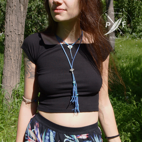 Μακρύ boho multilaer κολιέ με Tυρκουάζ