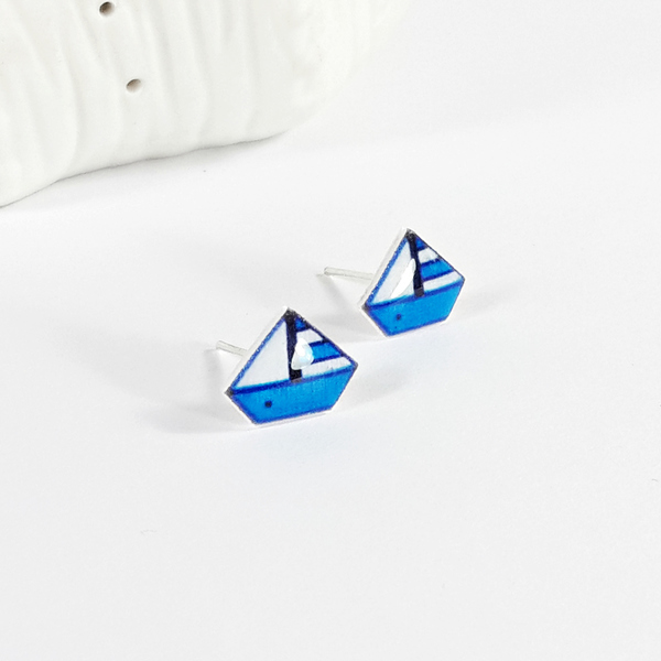 Little ''plexi'' stud earrings | Καραβάκι |White-Blue