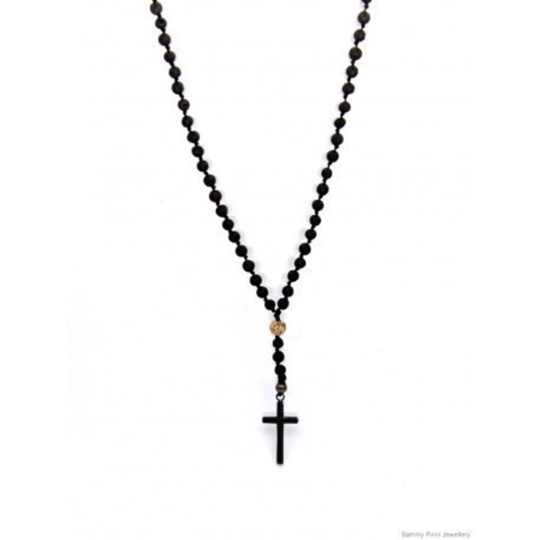 Ανδρικό ροζάριο Lava black/Jasper picture/inox cross