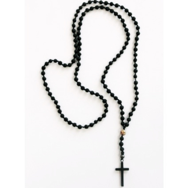 Ανδρικό ροζάριο Lava black/Jasper picture/inox cross