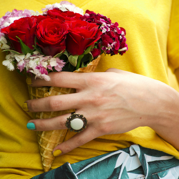Mint Button Ring