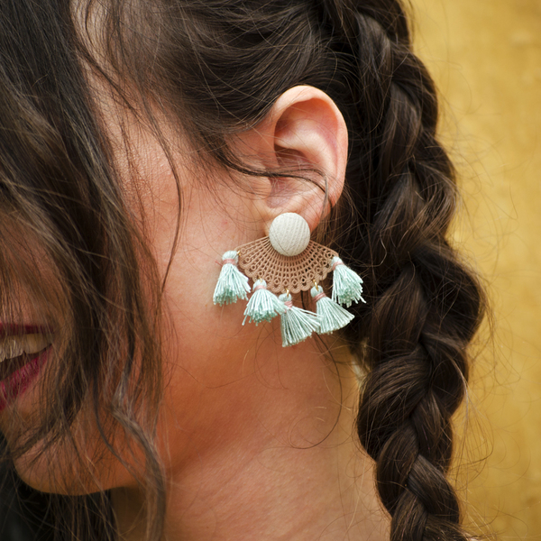 2in1 Tassel Button Earrings