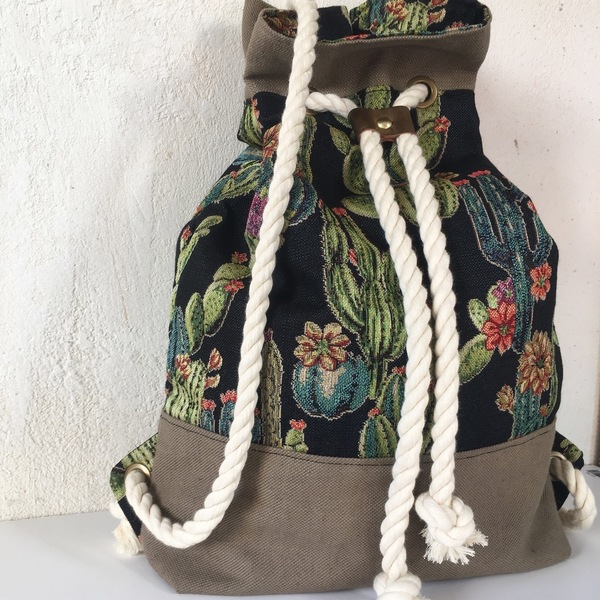 Τσάντα χειροποίητη backbag - Πλάτης με κάκτους (cactus)