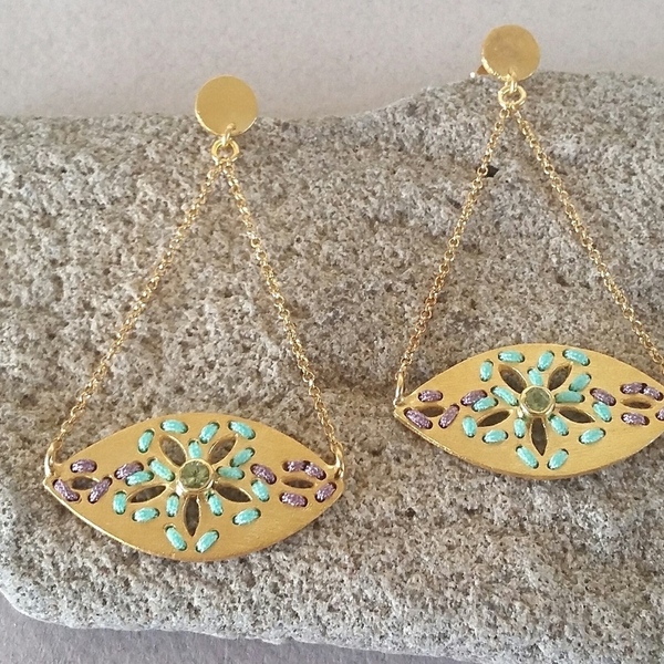 Josephine mini stone earrings-Χειροποίητα Κεντητά Σκουλαρίκια Από Επιχρυσωμένο Ασήμι 925