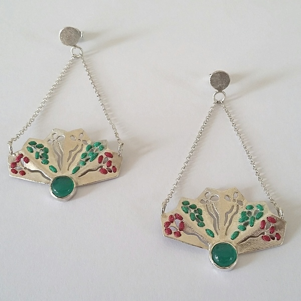 Μini Fan Agate Earrings-Σκουλαρίκια Βεντάλιες Από Ασήμι 925 με Πράσινο Αχάτη