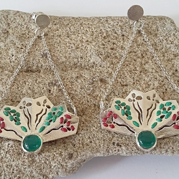 Μini Fan Agate Earrings-Σκουλαρίκια Βεντάλιες Από Ασήμι 925 με Πράσινο Αχάτη
