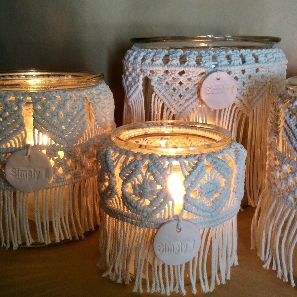 Medusa macrame hurricane jar - boho decor - macrame jar- bohemian chic- candleholder- boho