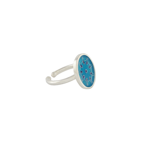 Cloisonne στρογγυλό δαχτυλίδι με σμάλτο σε ασήμι 925 τυρκουάζ