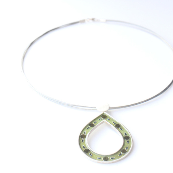 Cloisonne μενταγιόν με σμάλτο δάκρυ σε ασήμι 925 λαδί