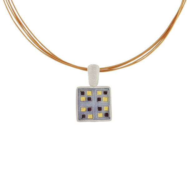 Cloisonne τετράγωνο μενταγιόν σε ασήμι 925 με σμάλτο και φύλλο χρυσού 24Κ
