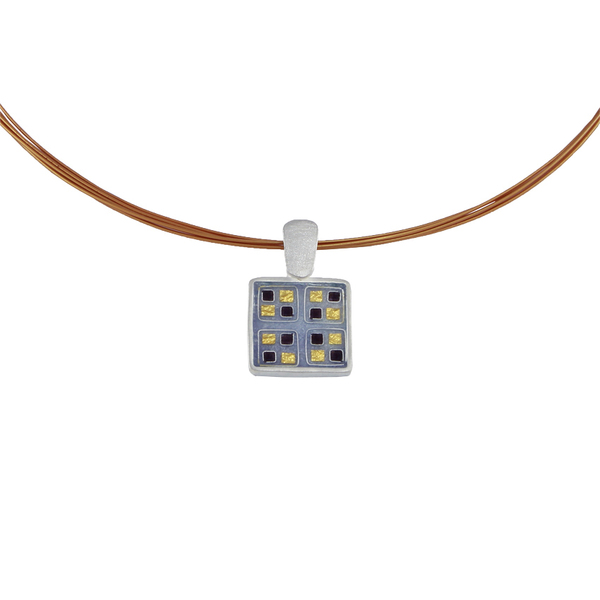Cloisonne τετράγωνο μενταγιόν σε ασήμι 925 με σμάλτο και φύλλο χρυσού 24Κ