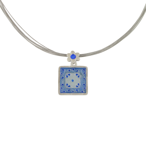 Cloisonne τετράγωνο μενταγιόν με σμάλτο σε ασήμι 925 russian art