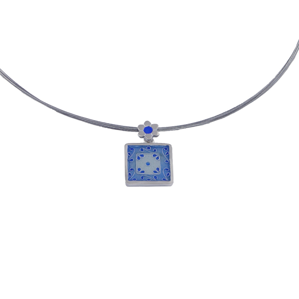 Cloisonne τετράγωνο μενταγιόν με σμάλτο σε ασήμι 925 russian art