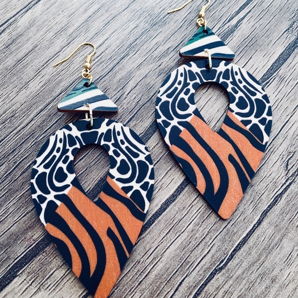 Animal print wooden earrings