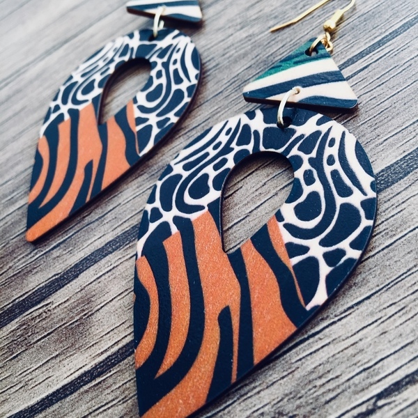 Animal print wooden earrings