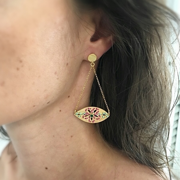 Josephine mini stone earrings-Χειροποίητα Κεντητά Σκουλαρίκια Από Επιχρυσωμένο Ασήμι 925