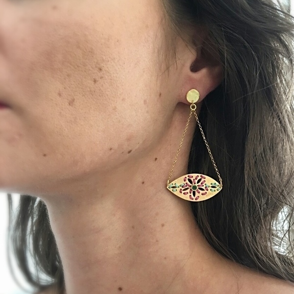 Josephine mini stone earrings-Χειροποίητα Κεντητά Σκουλαρίκια Από Επιχρυσωμένο Ασήμι 925