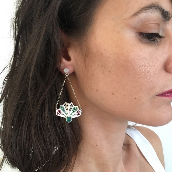 Μini Fan Agate Earrings-Σκουλαρίκια Βεντάλιες Από Ασήμι 925 με Πράσινο Αχάτη