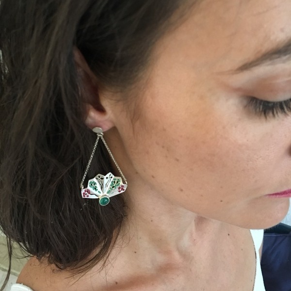 Μini Fan Agate Earrings-Σκουλαρίκια Βεντάλιες Από Ασήμι 925 με Πράσινο Αχάτη