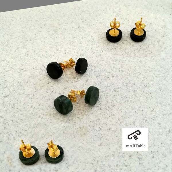 C I R C L E Black Marble Earrings 925-Χειροποίητα Σκουλαρίκια μινιμαλ από Ελληνικό Μάρμαρο!