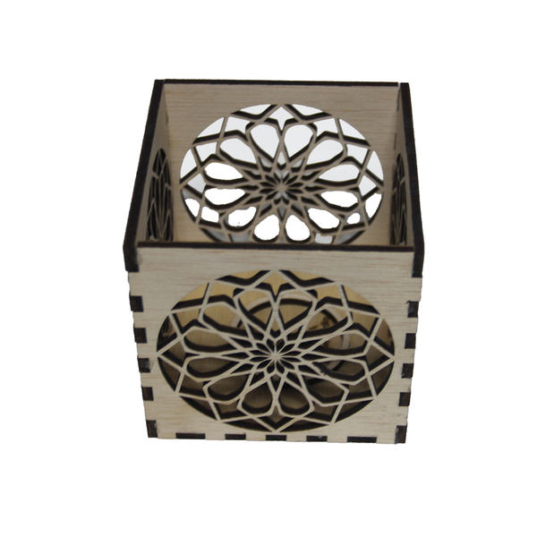 Ξύλινο φαναράκι για κεράκι - lasercut / sacred geometry/rosseta