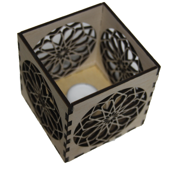 Ξύλινο φαναράκι για κεράκι - lasercut / sacred geometry/rosseta