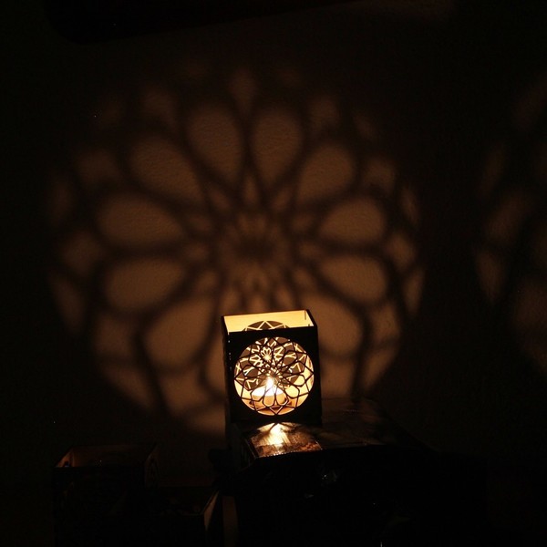Ξύλινο φαναράκι για κεράκι - lasercut / sacred geometry/rosseta