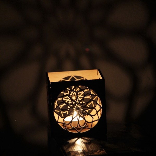 Ξύλινο φαναράκι για κεράκι - lasercut / sacred geometry/rosseta