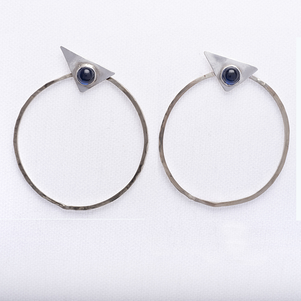 Κρίκοι ασημένιοι 925 με μπλε πολύτιμη πέτρα (blue earrings hoop)
