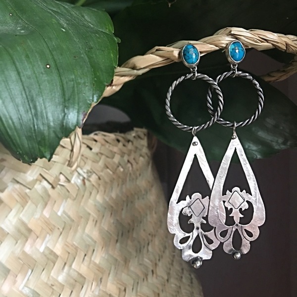 Rio | Alma Collection, χειροποίητο κόσμημα, κρεμαστα σκουλαρίκια, ασημένια, τιρκουάζ πέτρες,