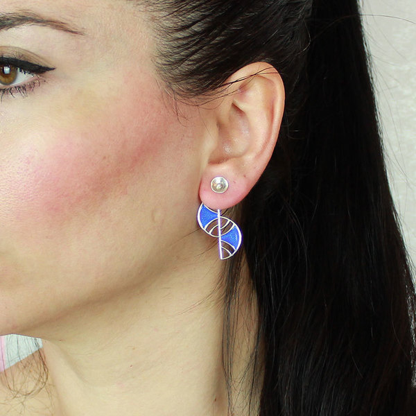 Ear jacket σκουλαρίκια δύο όψεων με σμάλτο, σε ασήμι 925