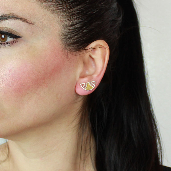 Ear climbers επίχρυσα με μαύρο σμάλτο σε ασήμι 925