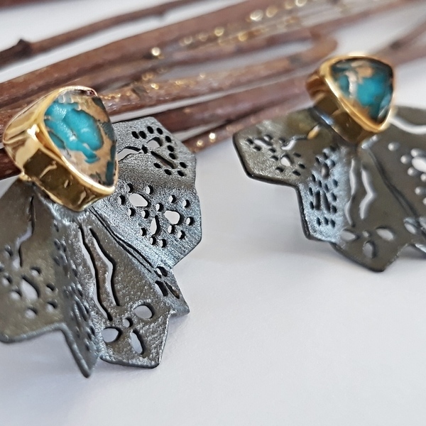 Mini Fan Blue Earrings-Ασημένια Σκουλαρίκια Βεντάλια με Μπλε Πέτρες