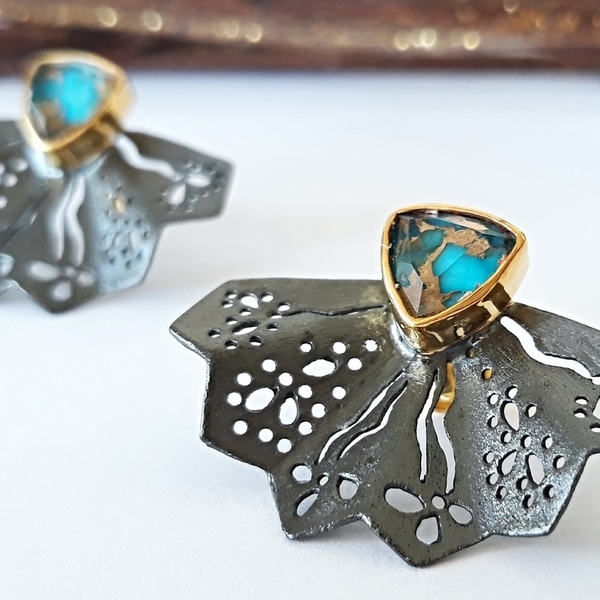 Mini Fan Blue Earrings-Ασημένια Σκουλαρίκια Βεντάλια με Μπλε Πέτρες