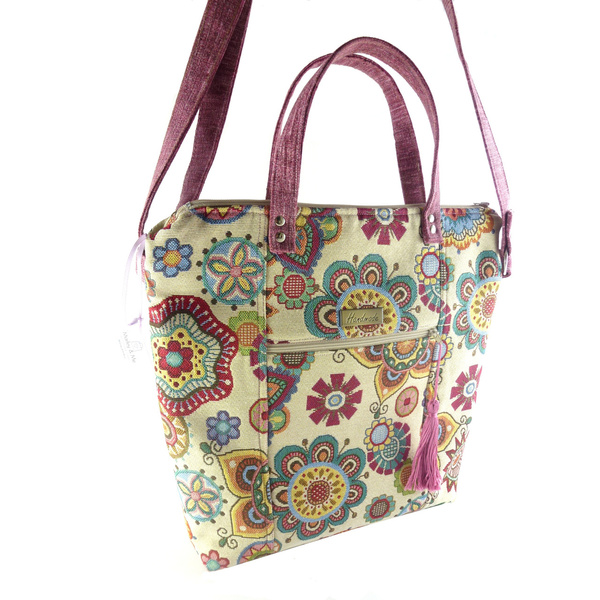 Χιαστί φλοράλ tote bag με λουριά χειρός