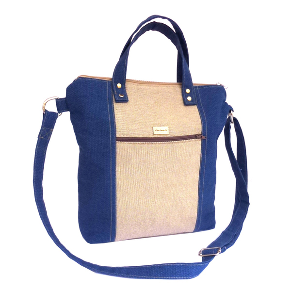 Χιαστί μπλε tote bag με λουριά χειρός