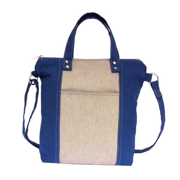 Χιαστί μπλε tote bag με λουριά χειρός