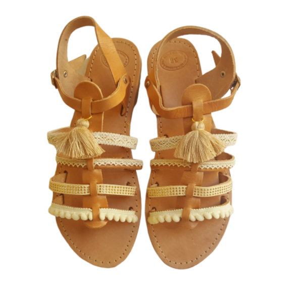 Χειροποίητα Δερμάτινα Σανδάλια gladiator μπεζ