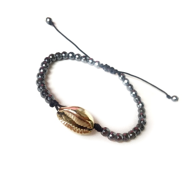 Gold plated real seashell with hematite