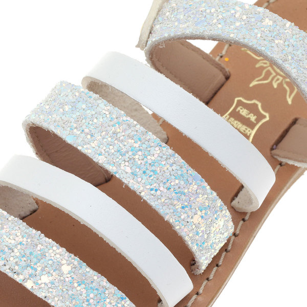 Χλόη Δερμάτινο Παιδικό Σανδάλι με Glitter Άσπρο