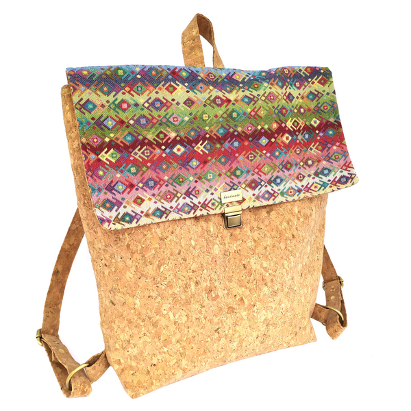 Τσάντα πλάτης απο φελλό & ύφασμα μπορντό _ boho backpack