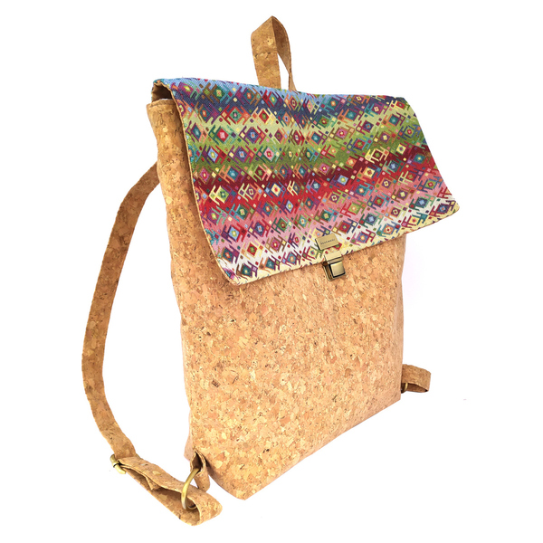 Τσάντα πλάτης απο φελλό & ύφασμα μπορντό _ boho backpack