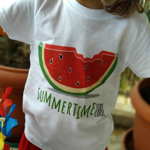 Παιδικό κοντομάνικο μπλουζάκι - Summertime stay cool - ΚΑΡΠΟΥΖΙ